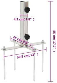 Base de guarda-sol c/ estacas p/ poste Ø32/48 mm aço prateado