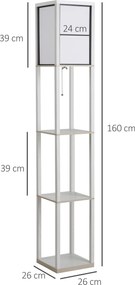 Candeeiro de pé com prateleiras 26 L x 26 L x 160 A cm, 3 prateleiras, 4 níveis, MDF branco
