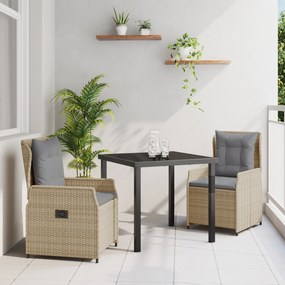 Conjunto de Jantar de 3 Peças vidaXL Rattan Poliéster Bege