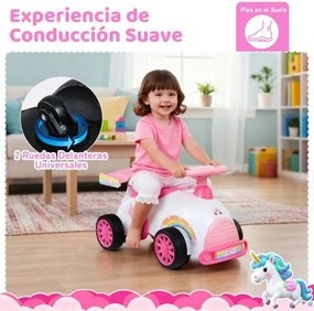 Andarilho infantil Unicórnio com música, arrumação debaixo do assento e rodas universais para crianças dos 19 aos 36 meses Branco + Rosa