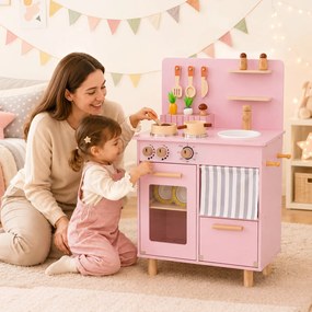 Cozinha de Brincar, 54 x 30,5 x 80,5 cm, com Acessórios Completos, Rosa