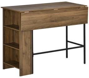 HOMCOM Mesa de Bar Extensível Mesa de Bistrô com 3 Prateleiras de Armazenamento e Estrutura de Metal 120x76x91,4cm Marrom | Aosom Portugal