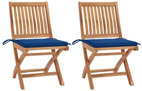 vidaXL Cadeiras de jardim c/ almofadões azul real 2 pcs teca maciça