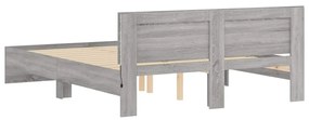 Estrutura cama c/ cabeceira/luzes LED 150x200cm cinzento sonoma