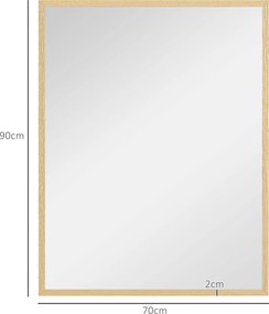 Espelho de Casa de Banho 70x90 cm Espelho de Parede Decorativo para Sala Entrada Corredor Horizontal ou Vertical Madeira
