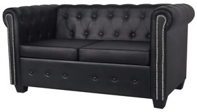 Conjunto sofás Chesterfield 2 + 3 lugares couro artific. preto