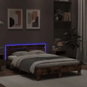 Estrutura cama c/ cabeceira/luzes LED 120x200cm carvalho fumado