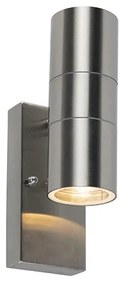 Candeeiro de parede exterior em aço 2 luzes IP44 com sensor crepuscular - Duo Moderno