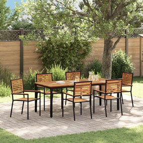 Conjunto de Jantar para Jardim vidaXL 7 Peças Preto Rattan Poliéster Acácia