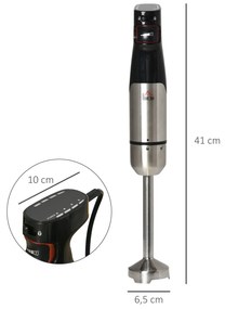 Varinha Mágica 1000W 4 em 1 com Velocidades Ajustáveis 2 Lâminas de Aço Inoxidável Picador 500ml Copo Medidor 800ml e Batedeira 10x6,5x41cm Preto