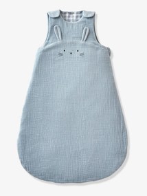 Saco de bebé especial verão, em gaze de algodão bio*, Lovely Farm azul medio liso