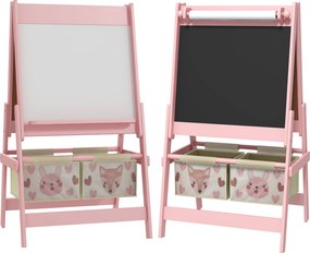 AIYAPLAY Cavalete Infantil 3 em 1 Arte com Rolo Papel Quadro 2 Cestas Armazenamento Educativo 54x46,5x93 cm Rosa | Aosom Portugal