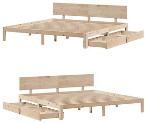 Estrutura de cama c/ gavetas 200x200 cm madeira de pinho maciça