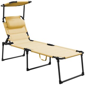 Outsunny Espreguiçadeira Dobrável Espreguiçadeira de Jardim com Toldo Ajustável para Jardim Terraço Piscina 70x200x45 cm Creme | Aosom Portugal