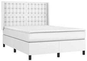 Cama com molas/colchão 140x190 cm couro artificial branco