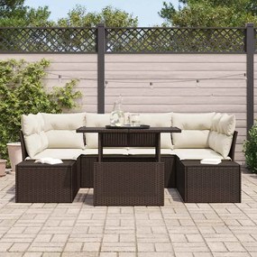 Conjunto de Sofá de Jardim 7 Peças com Almofadas Castanho em Rattan