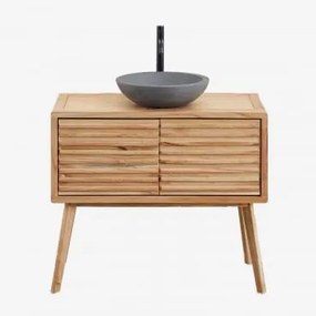 Conjunto De Móvel De Casa De Banho Em Madeira Deleyna Madeira Natural & Cimento Cinzento Redondo Ø40 Cm Tarsis & Sem Espelho & Preto - Sklum