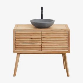 Conjunto De Móvel De Casa De Banho Em Madeira Deleyna Madeira Natural & Cimento Cinzento Redondo Ø40 Cm Tarsis & Sem Espelho & - Sklum