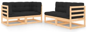 4 pcs conjunto lounge de jardim c/ almofadões pinho maciço