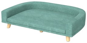 PawHut Sofá para Cães Cama Elevada para Cães Estofada com Almofada Lavável e Pés de Madeira de Pinho 98x67x25 cm Verde