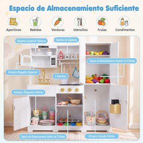 Cozinha Infantil de Brincar, 93 x 29,5 x 96 cm, Com Luzes e Sons, Branco