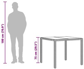 Mesa de jardim com tampo de vidro 90x90x75 cm vime PE cinzento