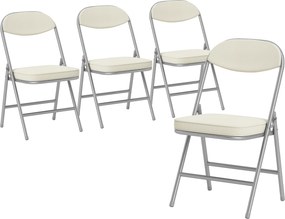 HOMCOM Conjunto de 4 cadeiras dobráveis acolchoadas, Cadeiras dobráveis com revestimento em veludo cotelê, Encosto, Estrutura metálica, creme branco | Aosom Portugal