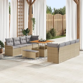 Conjunto de Sofá de Jardim de 11 Peças com Almofadas Bege em Rattan Po