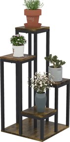 Suporte para plantas com prateleiras para flores, 4 prateleiras de alturas diferentes, estrutura em aço 40 x 40 x 81 cm, preto