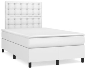 vidaXL Cama box spring c/colchão/LED 120x190cm couro artificial branco