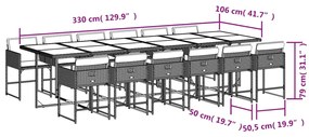 13 pcs conjunto jantar p/ jardim c/ almofadões vime PE castanho