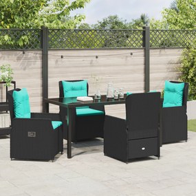 Conjunto de Jantar de Jardim de 5 Peças Preto Polímero Rattan
