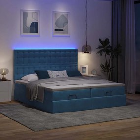 Estrutura cama otomana colchões 180x200 cm veludo azul escuro