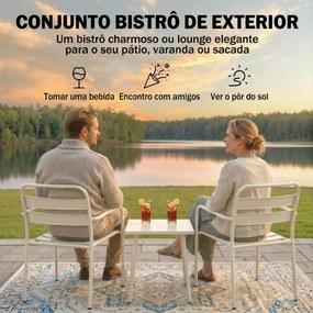 Conjunto de Jardim com 3 Peças em Aço Galvanizado com 2 Cadeiras e Mesa de Vidro Temperado Branco