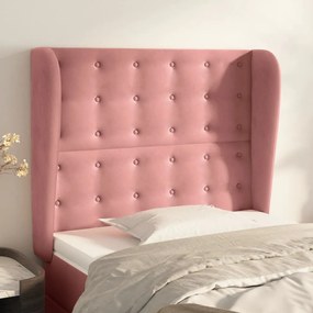 Cabeceira de cama c/ abas veludo 93x23x118/128 cm rosa