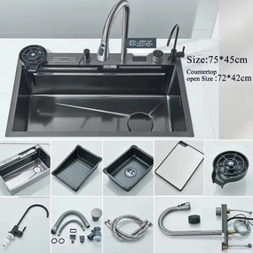 Lava-Loiça de Cozinha em Aço Inoxidável 304 com Cascata e Display Digi
