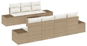 Conjunto de sofá de jardim com 8 peças e almofadas bege em poliratan.