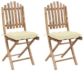 Cadeiras de jardim dobráveis c/ almofadões 2 pcs bambu