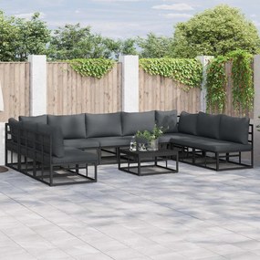 vidaXL Conjunto de Sofá de Jardim com almofada 10 pcs Preto Alumínio
