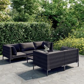vidaXL 6 pcs conj. lounge jardim c/ almofadões vime PE cinzento-escuro