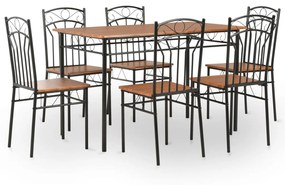 vidaXL 7 pcs conjunto de jantar em MDF e aço castanho