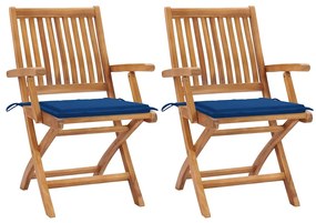 vidaXL Cadeiras de jardim c/ almofadões azul real 2 pcs teca maciça