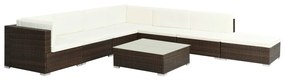 8 pcs conjunto lounge jardim c/ almofadões vime PE castanho