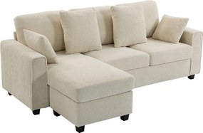 HOMCOM Sofá de canto com chaise longue reversível, sofá 3 lugares com aspeto aveludado, assentos largos e profundos, almofadas com molas, Bege | Aosom Portugal