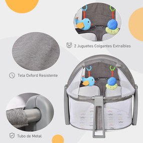 HOMCOM Berço dobrável e portátil para viagem Berço infantil com bolsa de transporte coberta removivel carga 15 kg 70x74x78 cm cinza