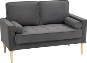 Sofá de 2 lugares moderno em veludo, com 127 cm, almofadas grossas, 2 travesseiros e assento estofado 127 x 73 x 85 cm cinzento
