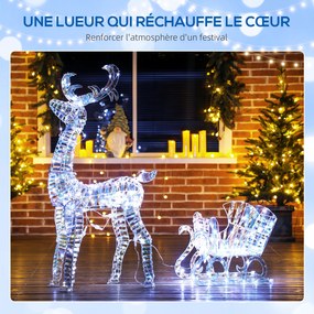 Rena e trenó de Natal iluminados  60 x 29 x 115 cm com 170 LEDs de luz branca quente, decoração de Natal para interior e exterior,