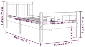 Estrutura de cama solteiro 90x190 cm madeira maciça