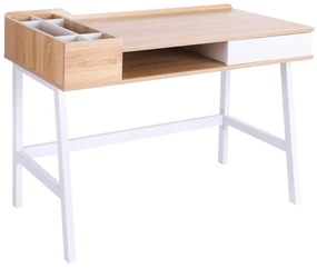 HOMCOM Secretária para Computador com Gaveta Prateleira Compartimentos Arrumação 100x55x81,5 cm Madeira e Metal