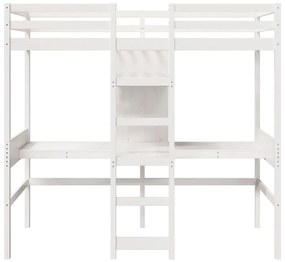 Cama alta sem colchão 90x190 cm pinho maciço branco